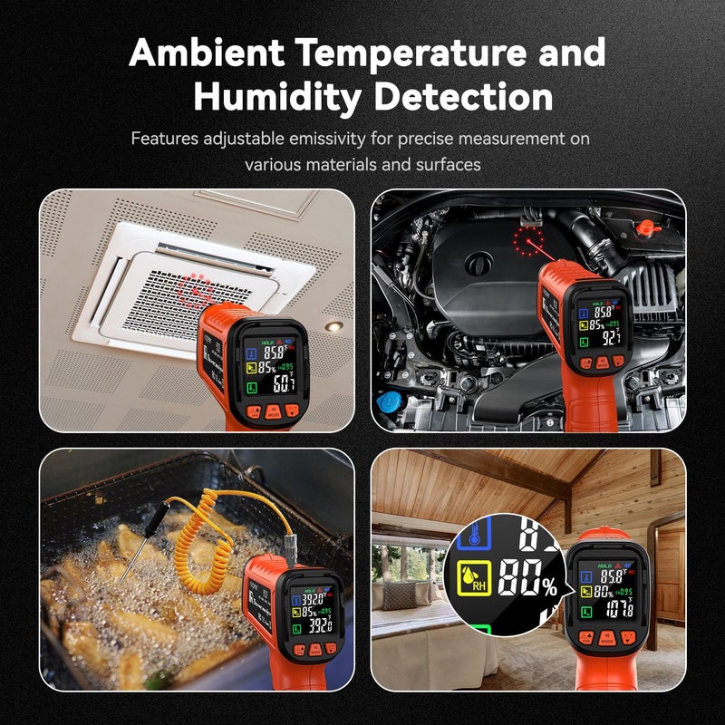 SURPEER -58°F to 2732°F Infrared Thermometer IR Laser Gun 50:1, Digital Temperature Gun/K-Type Probe -4°F~932°F, Humidity Sensor, High-Temp Pyrometer for Kiln, Forge, Furnace, Industrial Use - Image 5
